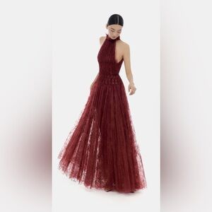 Montsand Burgundy Smocked Lace Maxi Dress
